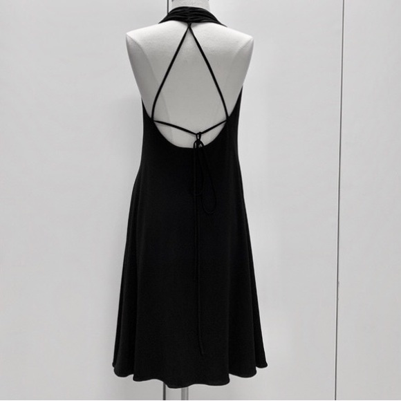 Calvin Klein Black Cowl Neck Halter Dress W/ Spaghetti Cross Ties Back Size 12 - Picture 4 of 14